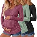 Ficerd 3 Pack Women Maternity Ribbed Long Sleeve Sweater Shirts