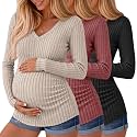 Ficerd 3 Pack Women Maternity Ribbed Long Sleeve Sweater Shirts