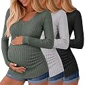 Ficerd 3 Pack Women Maternity Ribbed Long Sleeve Sweater Shirts