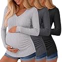 Ficerd 3 Pack Women Maternity Ribbed Long Sleeve Sweater Shirts