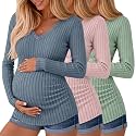 Ficerd 3 Pack Women Maternity Ribbed Long Sleeve Sweater Shirts