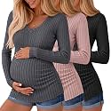 Ficerd 3 Pack Women Maternity Ribbed Long Sleeve Sweater Shirts