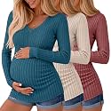Ficerd 3 Pack Women Maternity Ribbed Long Sleeve Sweater Shirts