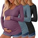 Ficerd 3 Pack Women Maternity Ribbed Long Sleeve Sweater Shirts