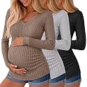 Ficerd 3 Pack Women Maternity Ribbed Long Sleeve Sweater Shirts