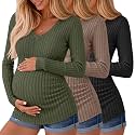 Ficerd 3 Pack Women Maternity Ribbed Long Sleeve Sweater Shirts