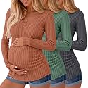 Ficerd 3 Pack Women Maternity Ribbed Long Sleeve Sweater Shirts