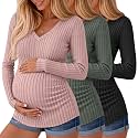 Ficerd 3 Pack Women Maternity Ribbed Long Sleeve Sweater Shirts