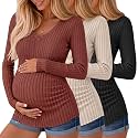 Ficerd 3 Pack Women Maternity Ribbed Long Sleeve Sweater Shirts