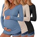 Ficerd 3 Pack Women Maternity Ribbed Long Sleeve Sweater Shirts