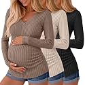 Ficerd 3 Pack Women Maternity Ribbed Long Sleeve Sweater Shirts