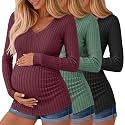 Ficerd 3 Pack Women Maternity Ribbed Long Sleeve Sweater Shirts