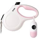 Fida Retractable Dog Leash with Dispenser and Poop Bags, 16ft, White & Pink