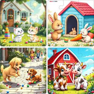 fiddlys wooden jigsaw puzzle games for kids age 3 pack of 4 pet animal