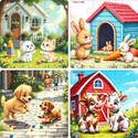 Fiddlys Wooden Jigsaw Puzzle Games for Kids Age 3+ (Pack of 4 PET Animal)