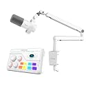 FIFINE Recording Microphone with Audio Mixer and Low Profile Arm Stand Bundle, Podcast Mic with Metal Boom Arm, Audio Mixer with 48V Phantom Power for Gaming Studio-K688W+BM88W+SC8W