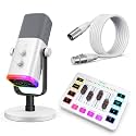 FIFINE Streaming Audio Bundle, Dynamic RGB XLR/USB Microphone with All-in-One Mixer & 10ft Balanced XLR Cable for Gaming, Podcasts, Content Creator & Home Studio Recording-AM8W+SC3W+L9W