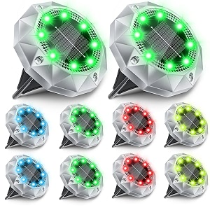 fiflying 10 pack rgb solar ground lights outdoor ip65 waterproof diamond led garden lights - auto onoff pathway lighting for driveway patio lawn amp landscape decor  8 bright leds