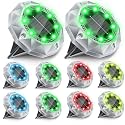 FIFlying 10 Pack RGB Solar Ground Lights Outdoor, IP65 Waterproof Diamond LED Garden Lights - Auto On/Off Pathway Lighting for Driveway, Patio, Lawn &amp; Landscape Decor | 8 Bright LEDs
