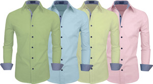 fifth u men regular fit solid spread collar casual shirt pack of 4