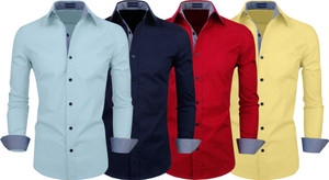 fifth u men regular fit solid spread collar casual shirt pack of 4