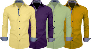 fifth u men regular fit solid spread collar casual shirt pack of 4
