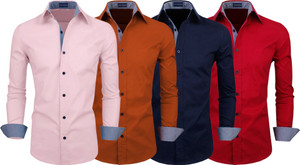 fifth u men regular fit solid spread collar casual shirt pack of 4