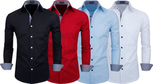 fifth u men regular fit solid spread collar casual shirt pack of 4