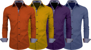 fifth u men regular fit solid spread collar casual shirt pack of 4