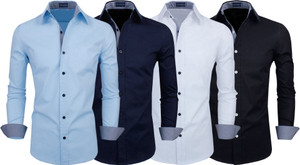fifth u men regular fit solid spread collar casual shirt pack of 4