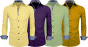 Fifth U Men Regular Fit Solid Spread Collar Casual Shirt (Pack of 4)