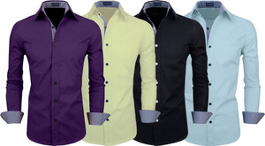 fifth u men regular fit solid spread collar casual shirt pack of 4