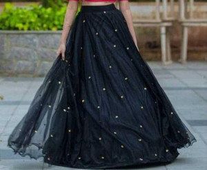 fifthflair embroidered semi stitched lehenga skirt black