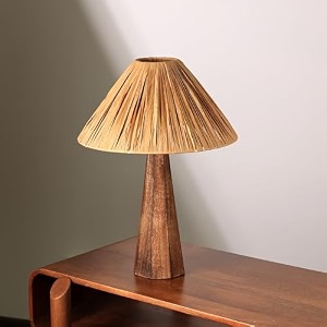 fig living harmony raffia table lamp  40cm tall empire shaped raffia lampshade patented design  ideal lamp for living room decoration bedroom office  25m cord  wedding gift