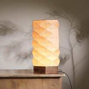 fig ballet table lamp  laminated paper origami lampshade with mango wood base  dust and water resistant  ideal lamp for living room decoration bedroom office
