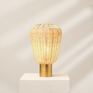 fig living meiji table lamp  33cm tall natural rattan lampshade with metal base  home decoration amp gifting  minimalist amp modern design night lamp for bedside living room study amp home office