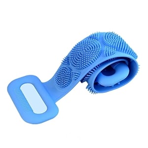 figment silicone body back scrubber - blue double side bathing brush for skin deep cleaning massage  dead skin removal exfoliating belt for shower back body scruber