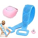 FIGMENT Silicone Body Back Scrubber - Double Side Bathing Brush for Skin Deep Cleaning Massage | Dead Skin Removal Exfoliating Belt for Shower| Back Body Scruber