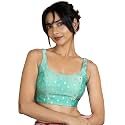 FIGURE'S DESIGNER Women's Sleeveless Square Round Neck Sequin Embroidered Readymade Saree Blouse E8