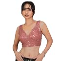 FIGURE'S DESIGNER Women's Sequin Embroidered SabyaSachi Cut Sweetheart V Neck Sleeveless Readymade Saree Blouse E30