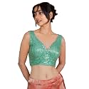 FIGURE'S DESIGNER Women's Sequin Embroidered SabyaSachi Cut Sweetheart V Neck Sleeveless Readymade Saree Blouse E30