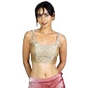 FIGURE'S DESIGNER Women's Sleeveless Square Round Neck Sequin Embroidered Readymade Saree Blouse E8