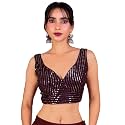 FIGURE'S DESIGNER Women's Sequin Embroidered SabyaSachi Cut Sweetheart V Neck Sleeveless Readymade Saree Blouse E30
