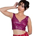 FIGURE'S DESIGNER Women's Sequin Embroidered SabyaSachi Cut Sweetheart V Neck Sleeveless Readymade Saree Blouse E30