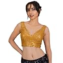 FIGURE'S DESIGNER Women's Sequin Embroidered SabyaSachi Cut Sweetheart V Neck Sleeveless Readymade Saree Blouse E30