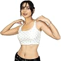 FIGURE'S DESIGNER Women's Sleeveless Square Round Neck Sequin Embroidered Readymade Saree Blouse E8