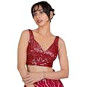 FIGURE'S DESIGNER Women's Sequin Embroidered SabyaSachi Cut Sweetheart V Neck Sleeveless Readymade Saree Blouse E30