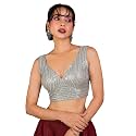 FIGURE'S DESIGNER Women's Sequin Embroidered SabyaSachi Cut Sweetheart V Neck Sleeveless Readymade Saree Blouse E30