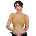 FIGURE'S DESIGNER Women's Sequin Embroidered SabyaSachi Cut Sweetheart V Neck Sleeveless Readymade Saree Blouse E30