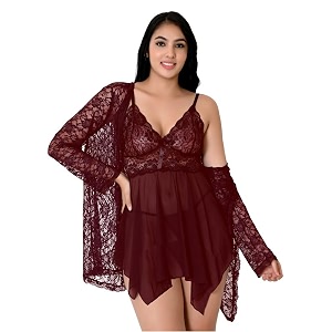 Net Lace Spandex Women Babydoll Nightgown Honeymoon